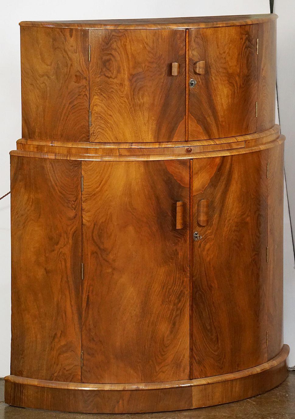 20th Century French Art Deco Demilune Bar or Cocktail Cabinet of Walnut