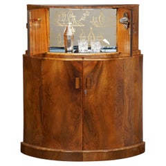 French Art Deco Demilune Bar or Cocktail Cabinet of Walnut