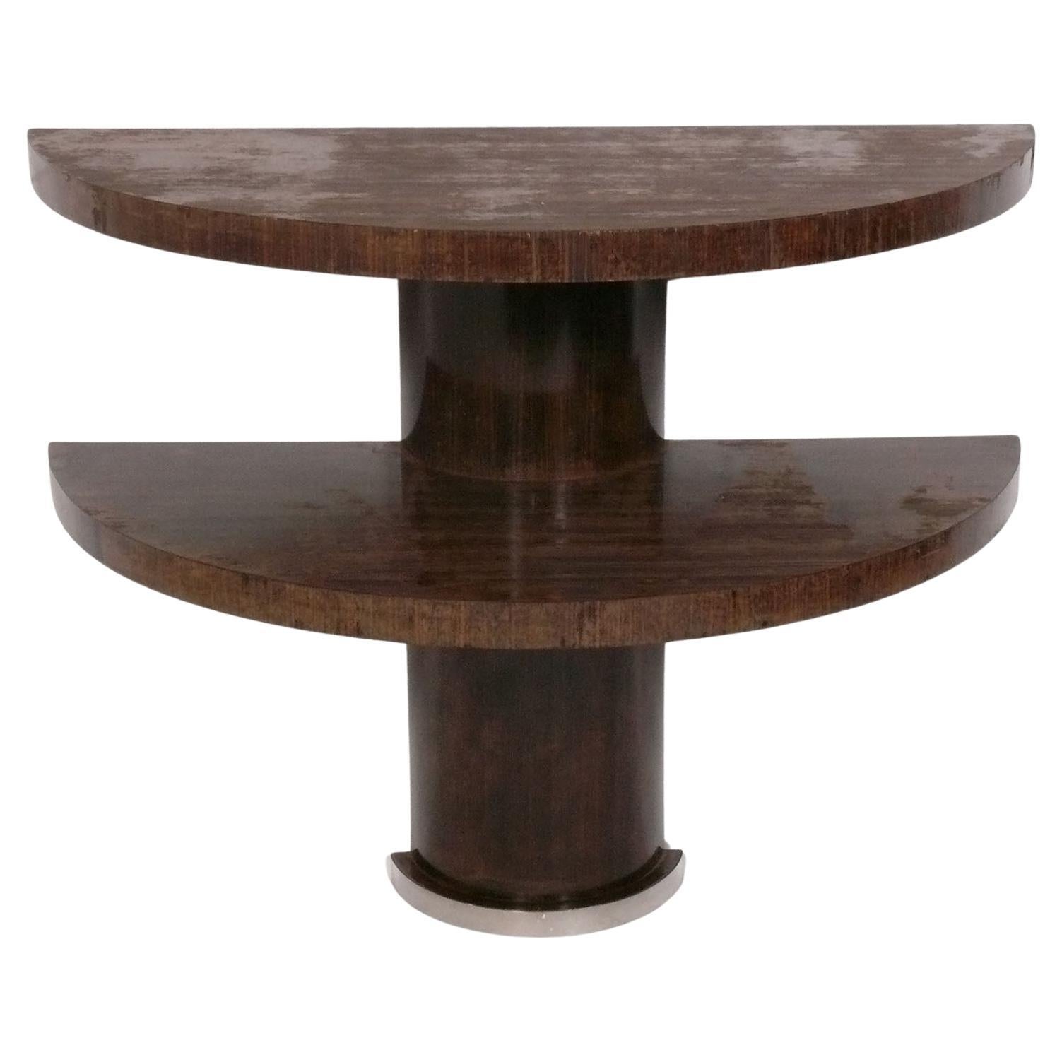 French Art Deco Demilune Console Table circa 1930s Wall Mounted Refinished