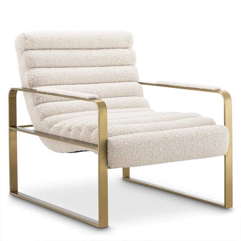 French Art Deco Design and Bauhaus Style Beige Bouclé Fabric Armchair ...