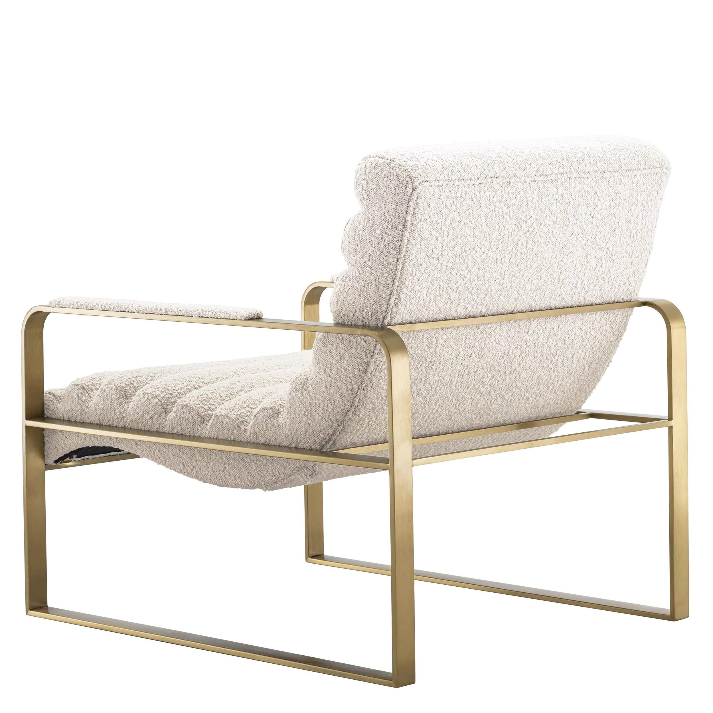 Contemporary French Art Deco Design and Bauhaus Style Beige Bouclé Fabric Armchair For Sale