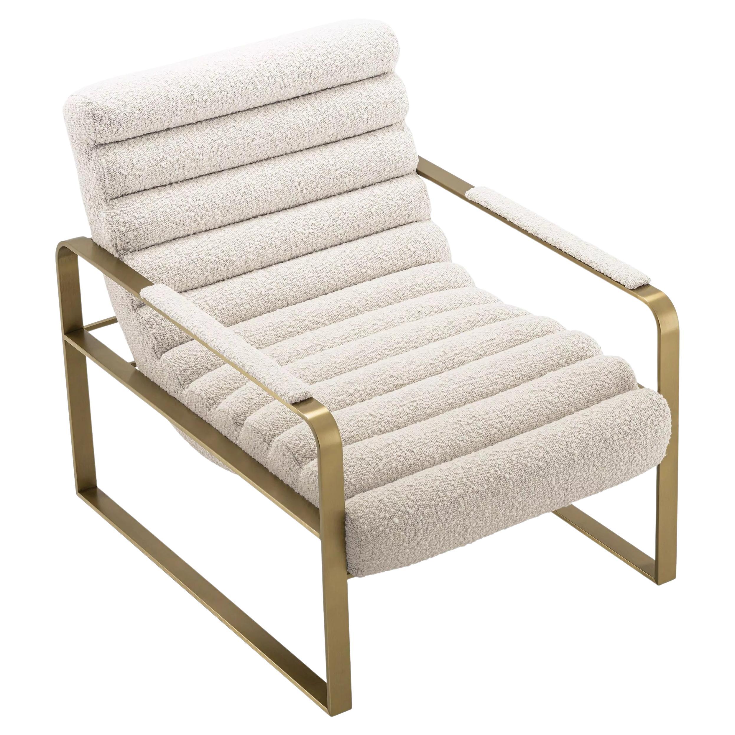 French Art Deco Design and Bauhaus Style Beige Bouclé Fabric Armchair