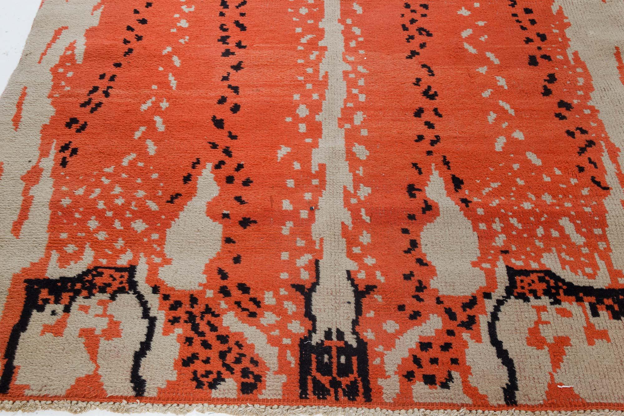 Hand-Knotted French Art Deco Design Handmade Wool Rug For Sale