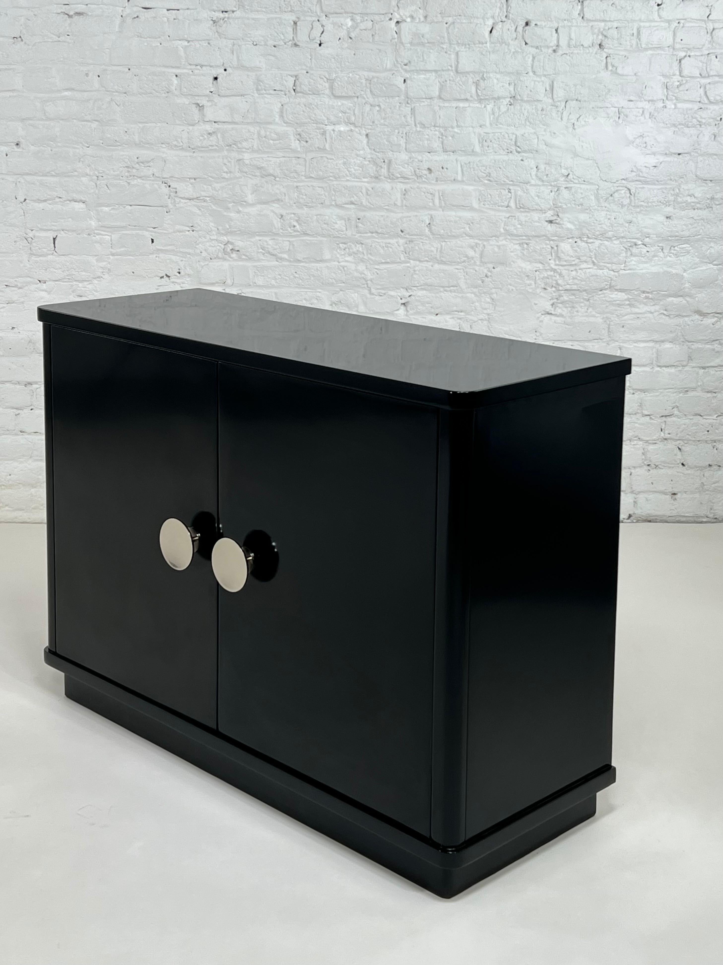 French Art Deco Design Style Chrome and Black Lacquered Wooden Cabinet For Sale 2