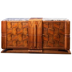 French Art Deco Design Walnut and Marble Sideboard