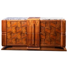 French Art Deco Design Walnut and Marble Sideboard