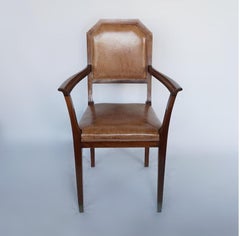 French Art Deco Desk Chair Walnut and Leather, circa 1925