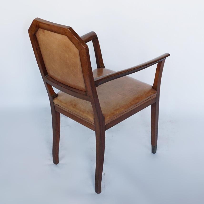 Chaise de bureau Art déco française Noyer et cuir, vers 1925 en vente 1