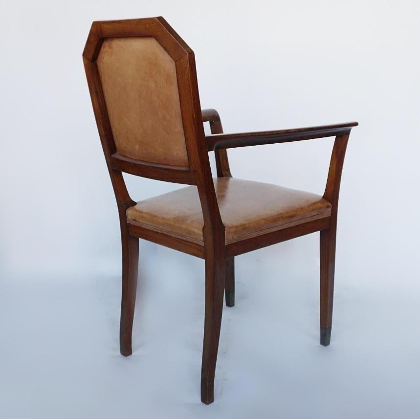 Chaise de bureau Art déco française Noyer et cuir, vers 1925 en vente 2
