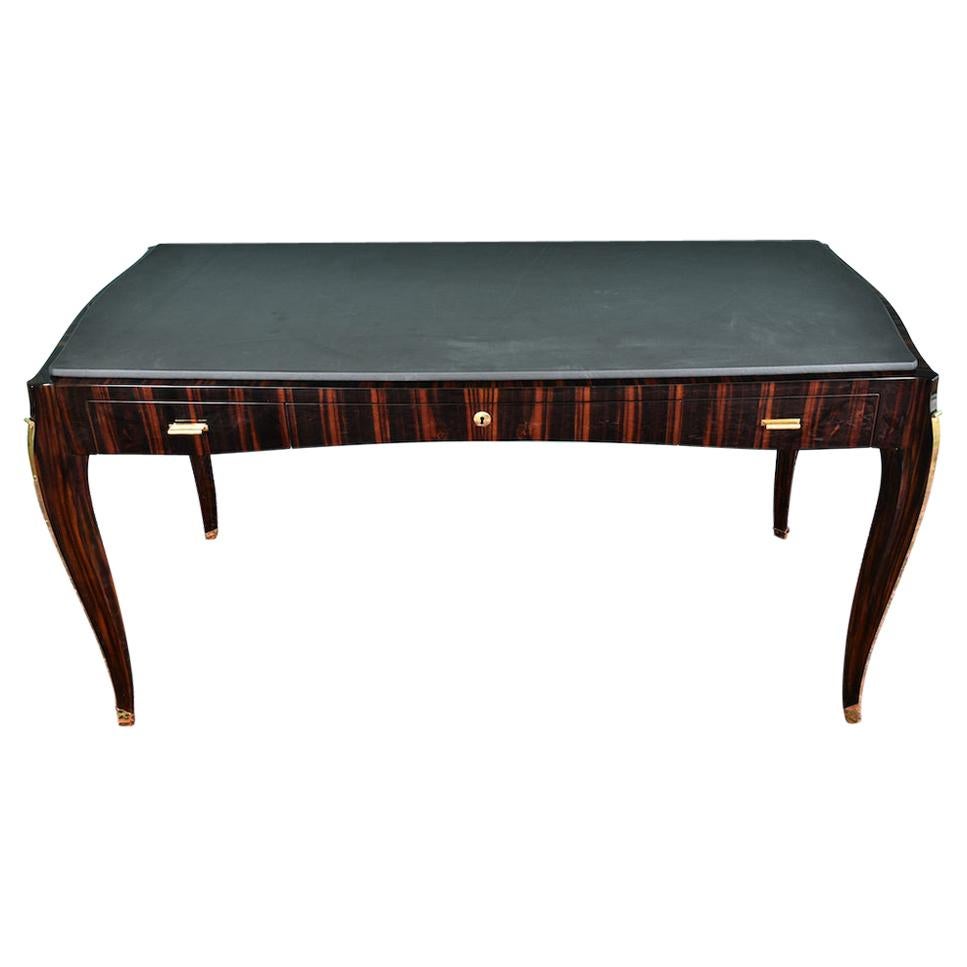 French Art Deco Desk in Macassar with Leather Top