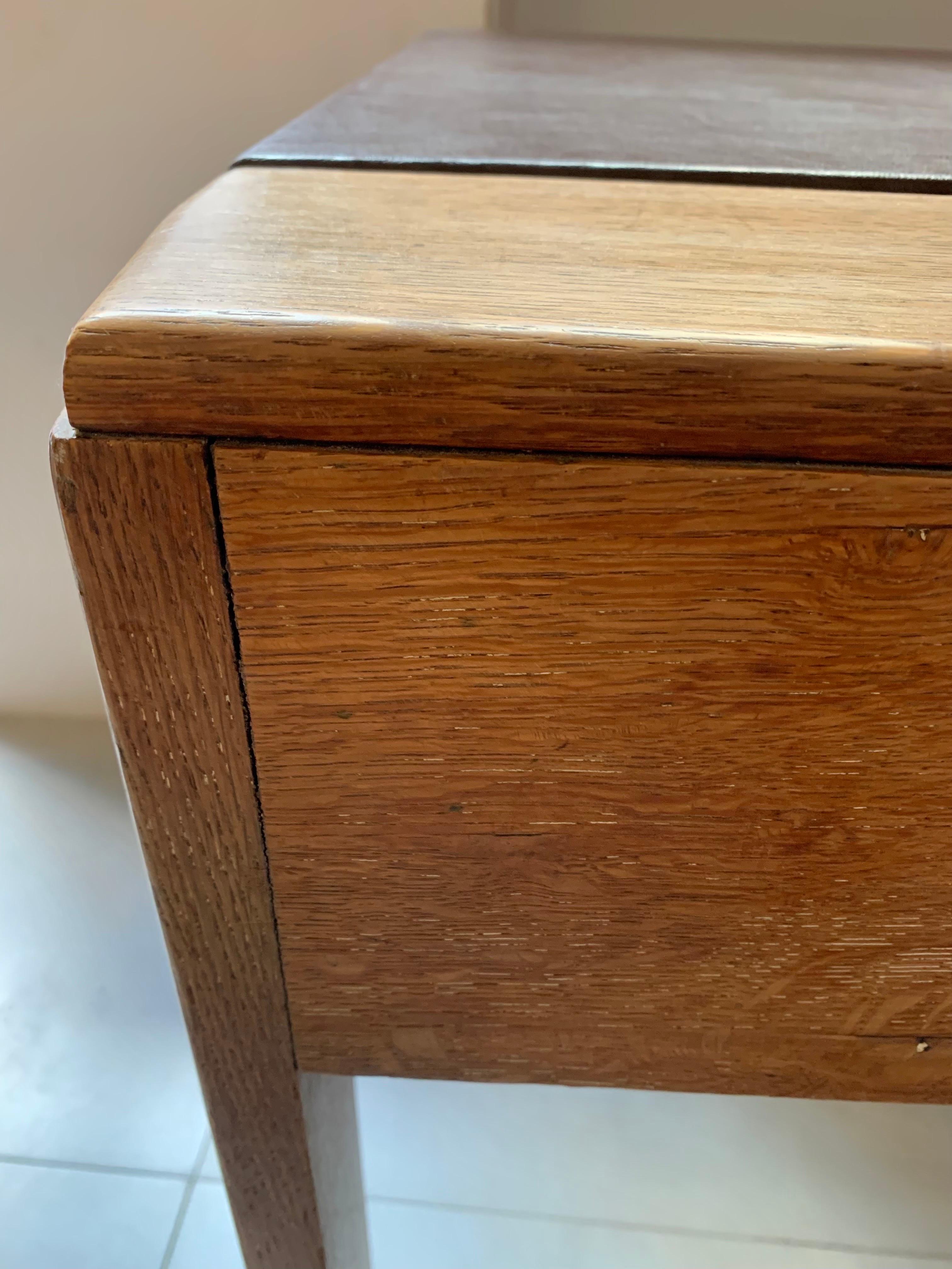 French Art Deco Desk Writing Side Table Natural Oak and Lceather Cover For Sale 8