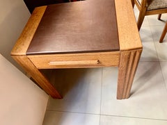 French Art Deco Desk Writing Side Table Natural Oak and Lceather Cover