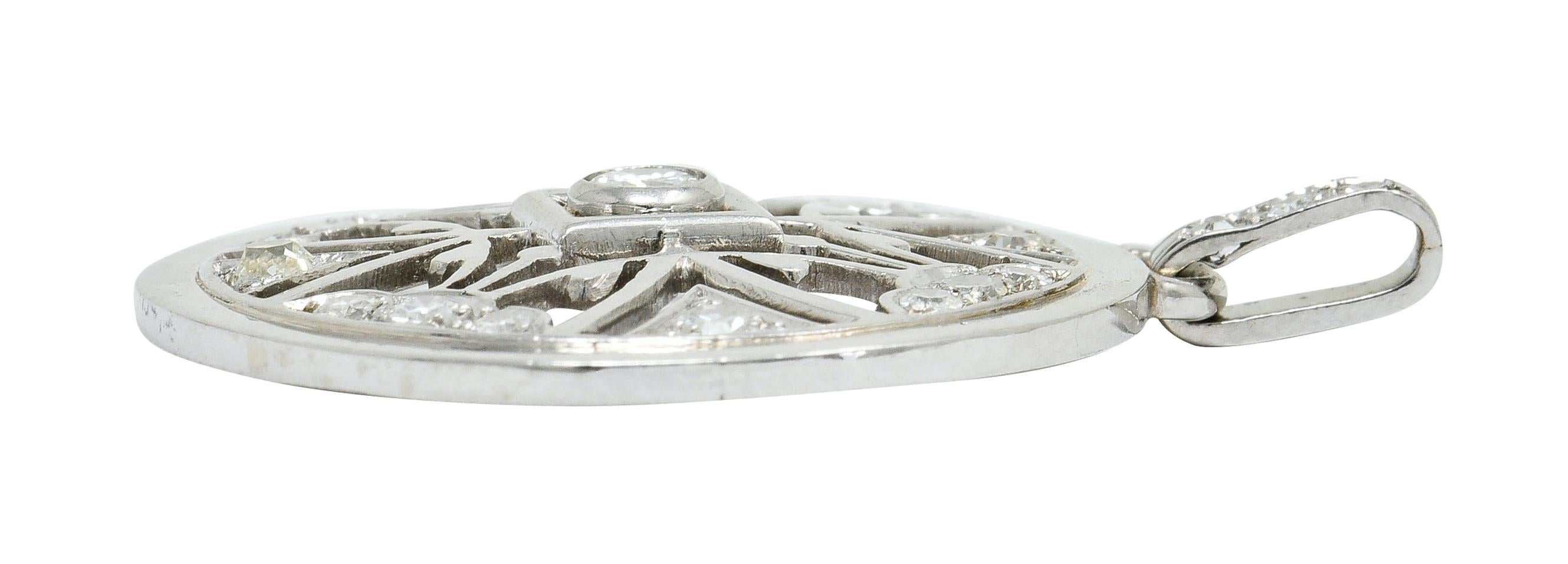 French Art Deco Diamond 18 Karat White Gold Circular Pendant 1