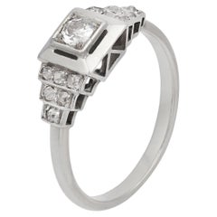 French Art Deco diamond 18k white gold ring