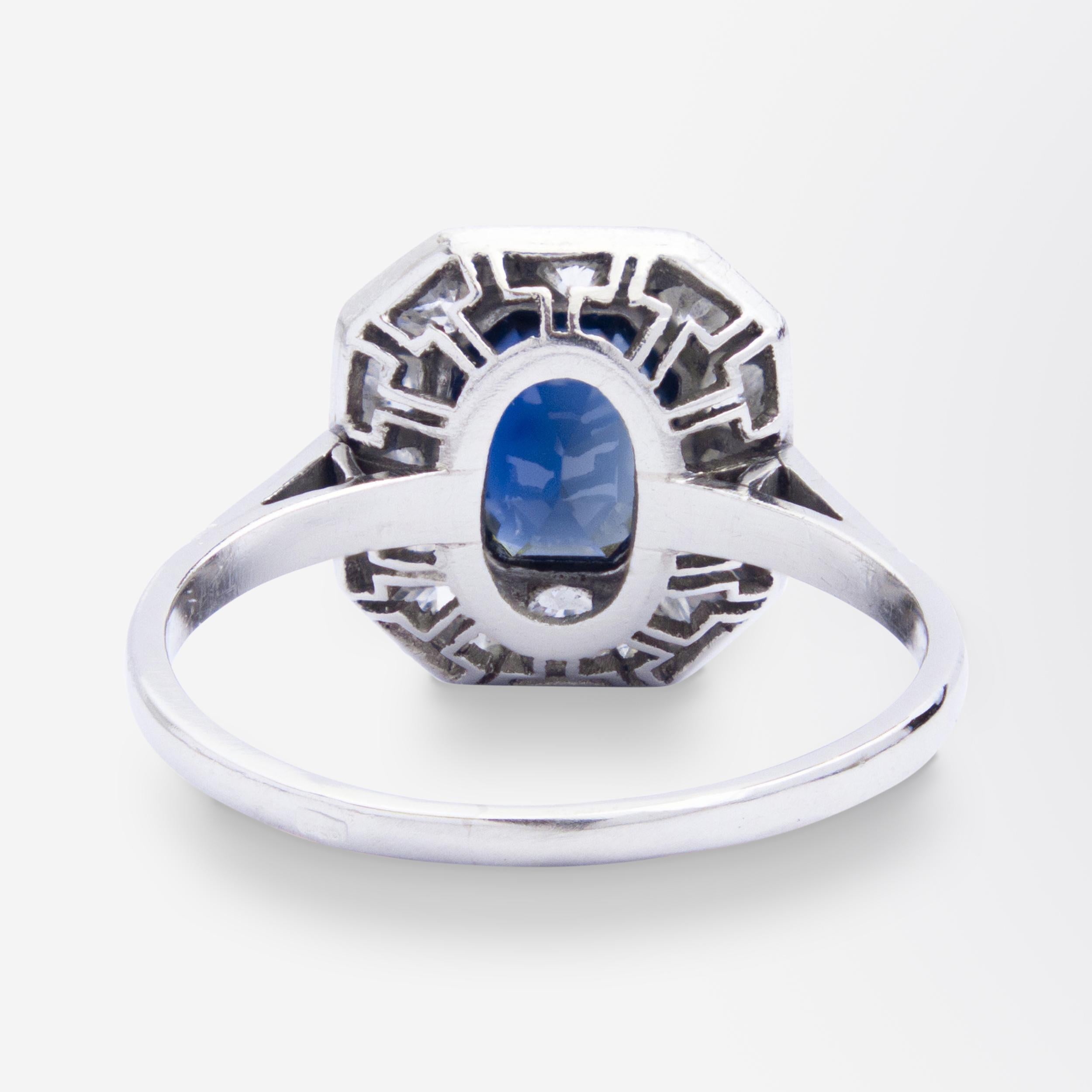 Women's or Men's French Art Deco Diamond and Australian Sapphire Ring For Sale