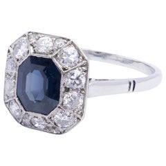 French Art Deco Diamond and Australian Sapphire Ring