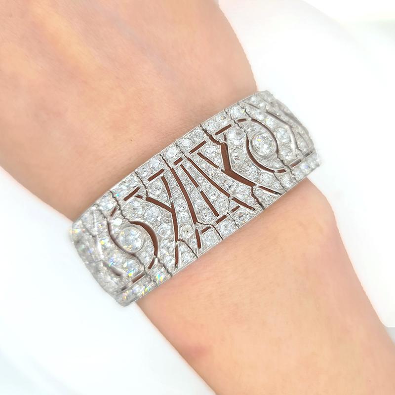 Old Mine Cut French Art Deco Diamond and Platinum Bracelet, Circa 1935