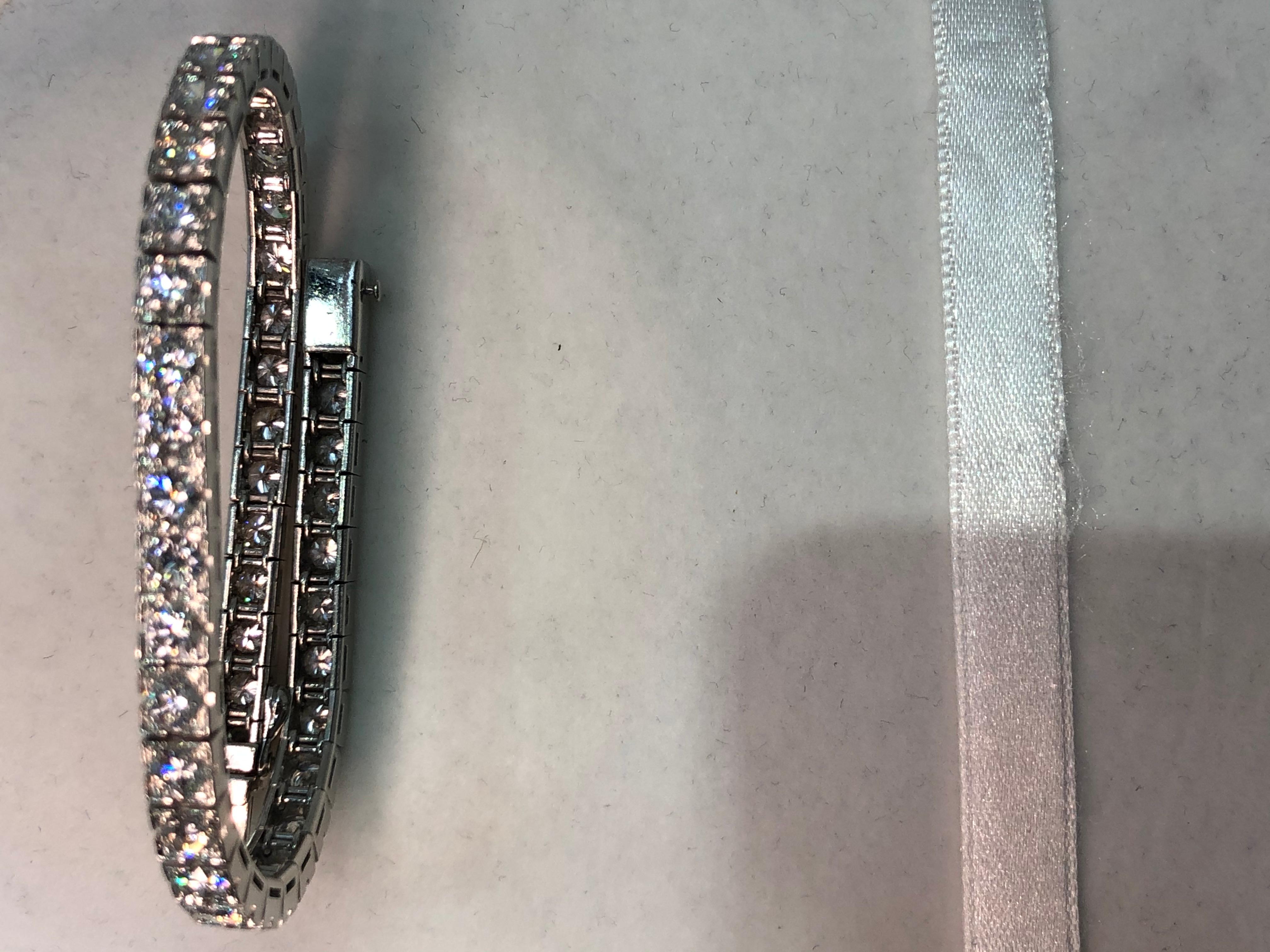 Round Cut French Art Deco Diamond and Platinum Line Bracelet For Sale