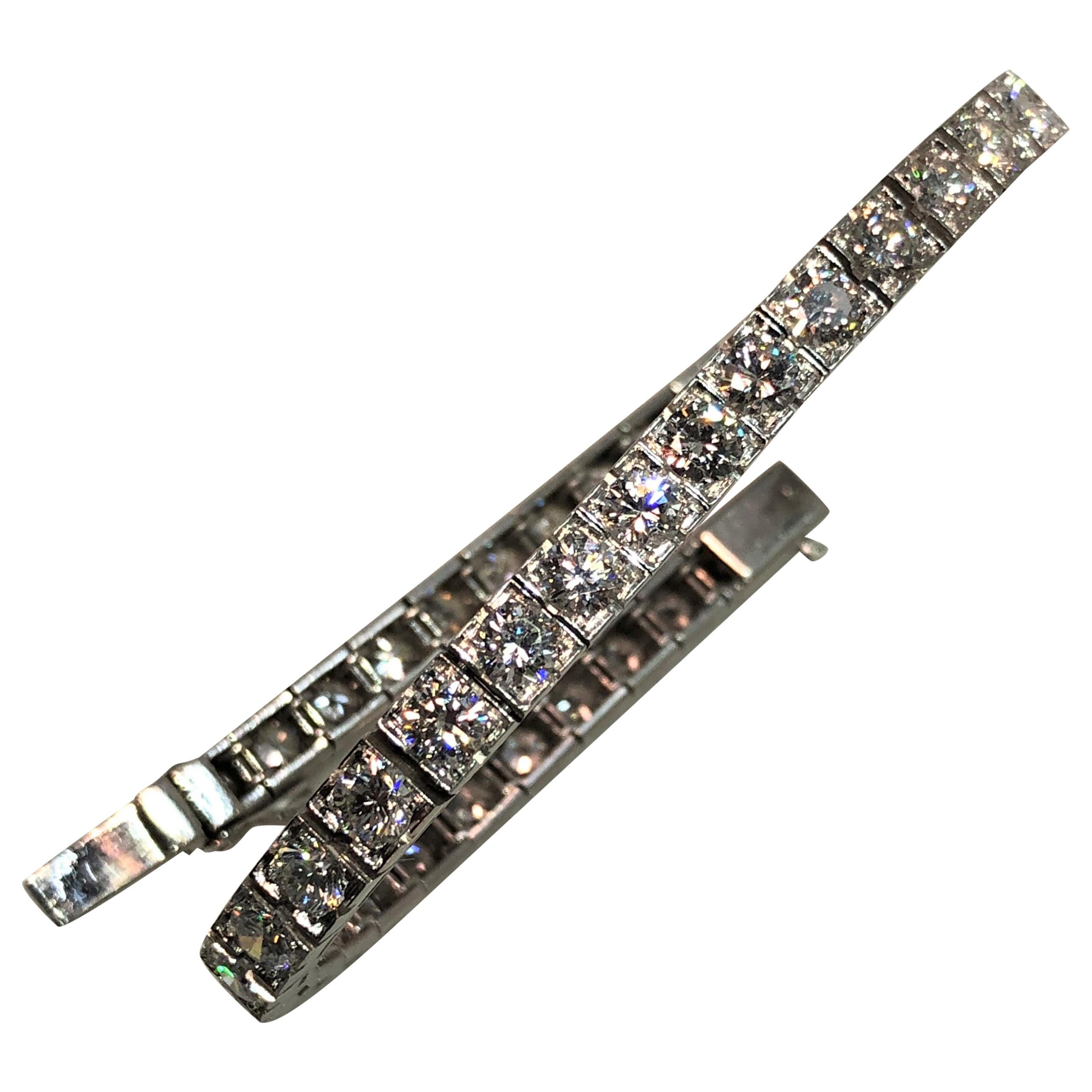 French Art Deco Diamond and Platinum Line Bracelet For Sale