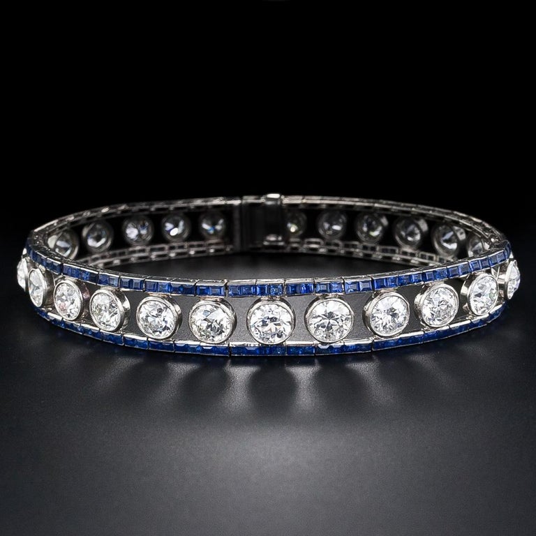 French Art Deco Diamond and Sapphire Bracelet In Excellent Condition For Sale In San Francisco, CA