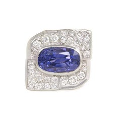 French Art Deco Diamond and Sapphire Cocktail Ring of Geometric Design
