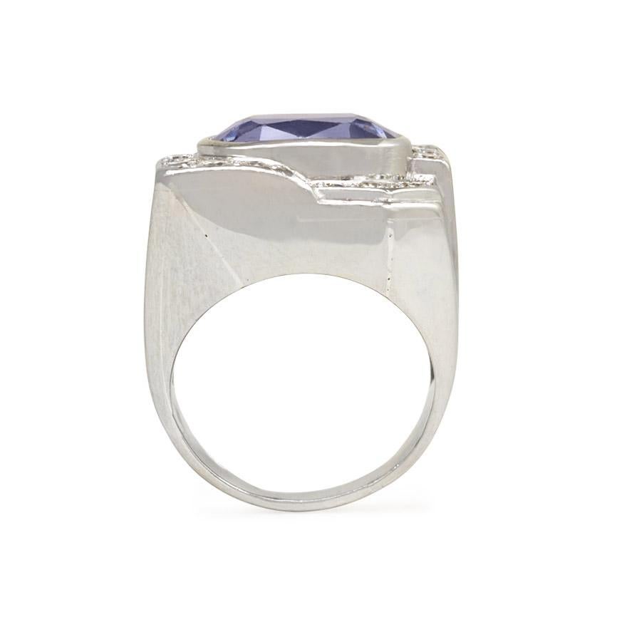 Oval Cut French Art Deco Diamond and Sapphire Cocktail Ring of Geometric Design For Sale