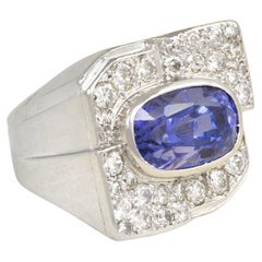 French Art Deco Diamond and Sapphire Cocktail Ring of Geometric Design