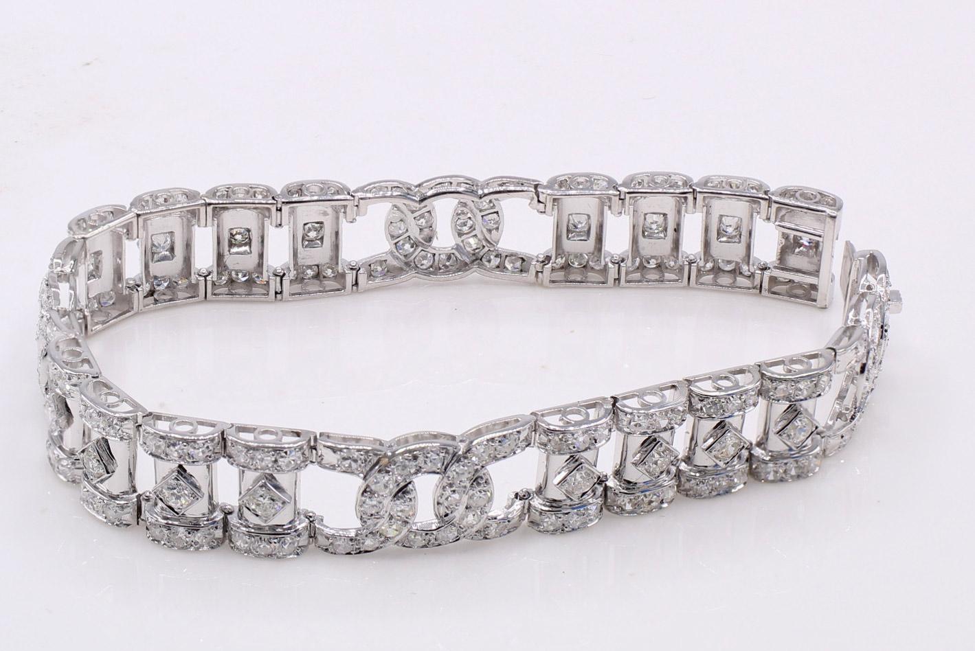 Französisches Art Deco Diamantarmband (Rundschliff) im Angebot