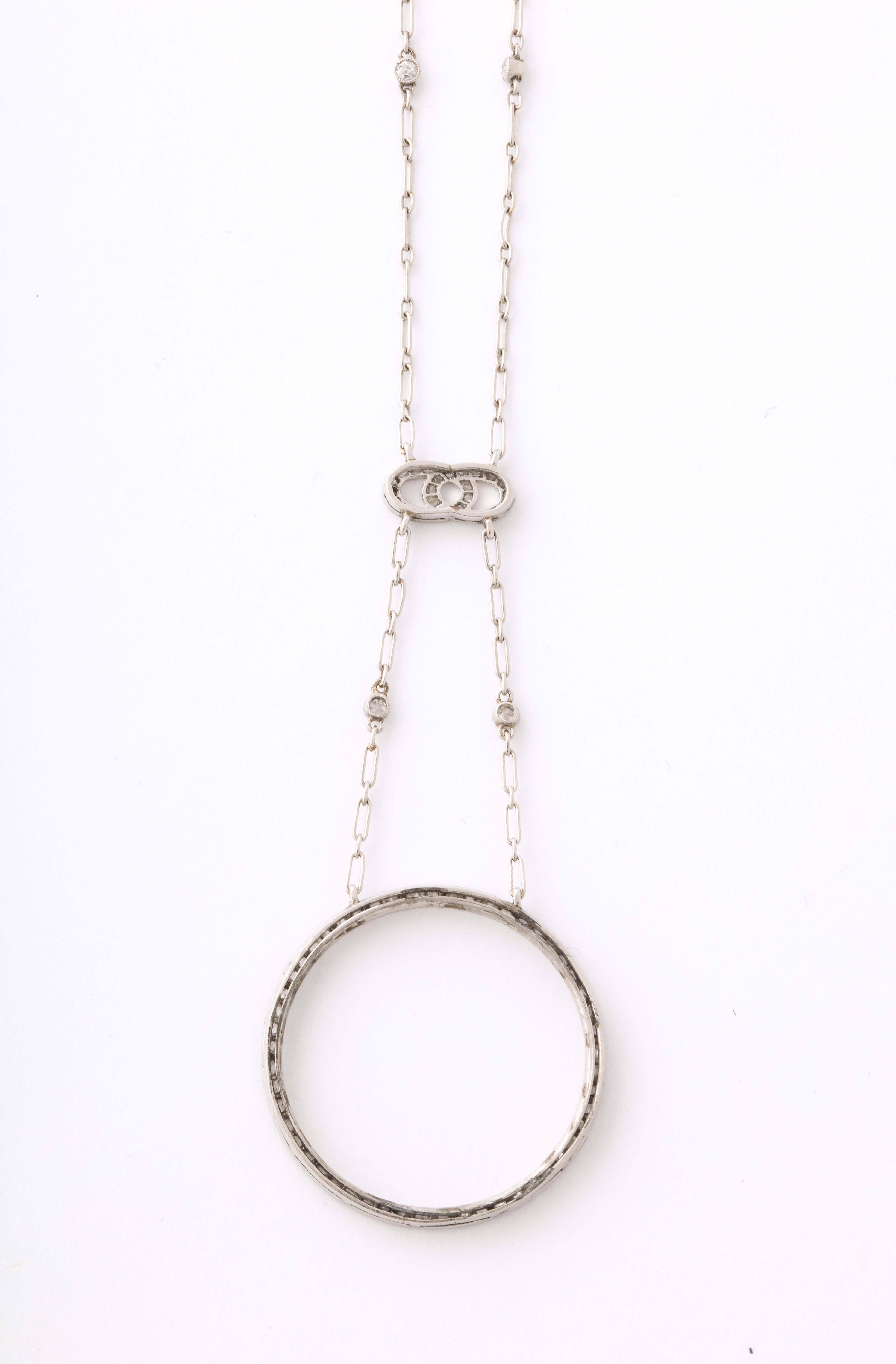 French Art Deco Diamond Circle Necklace In Good Condition In New York, NY