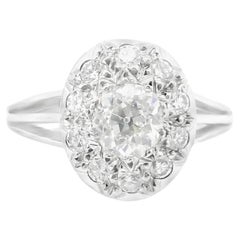 French Art Deco Diamond Cluster Ring in 18k White Gold (1.15 cts)