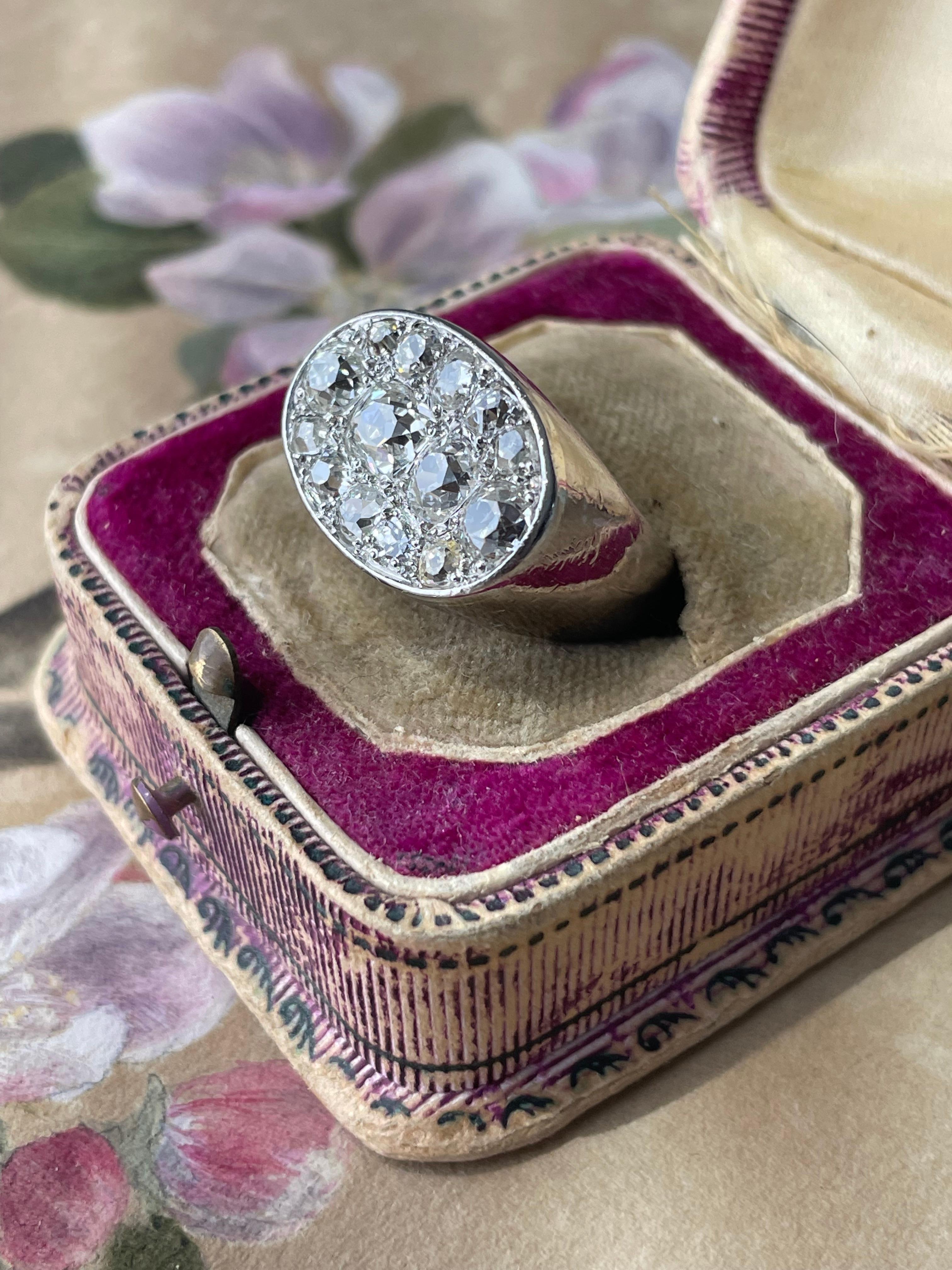 Old Mine Cut French Art Deco Diamond Cobblestone Ring For Sale