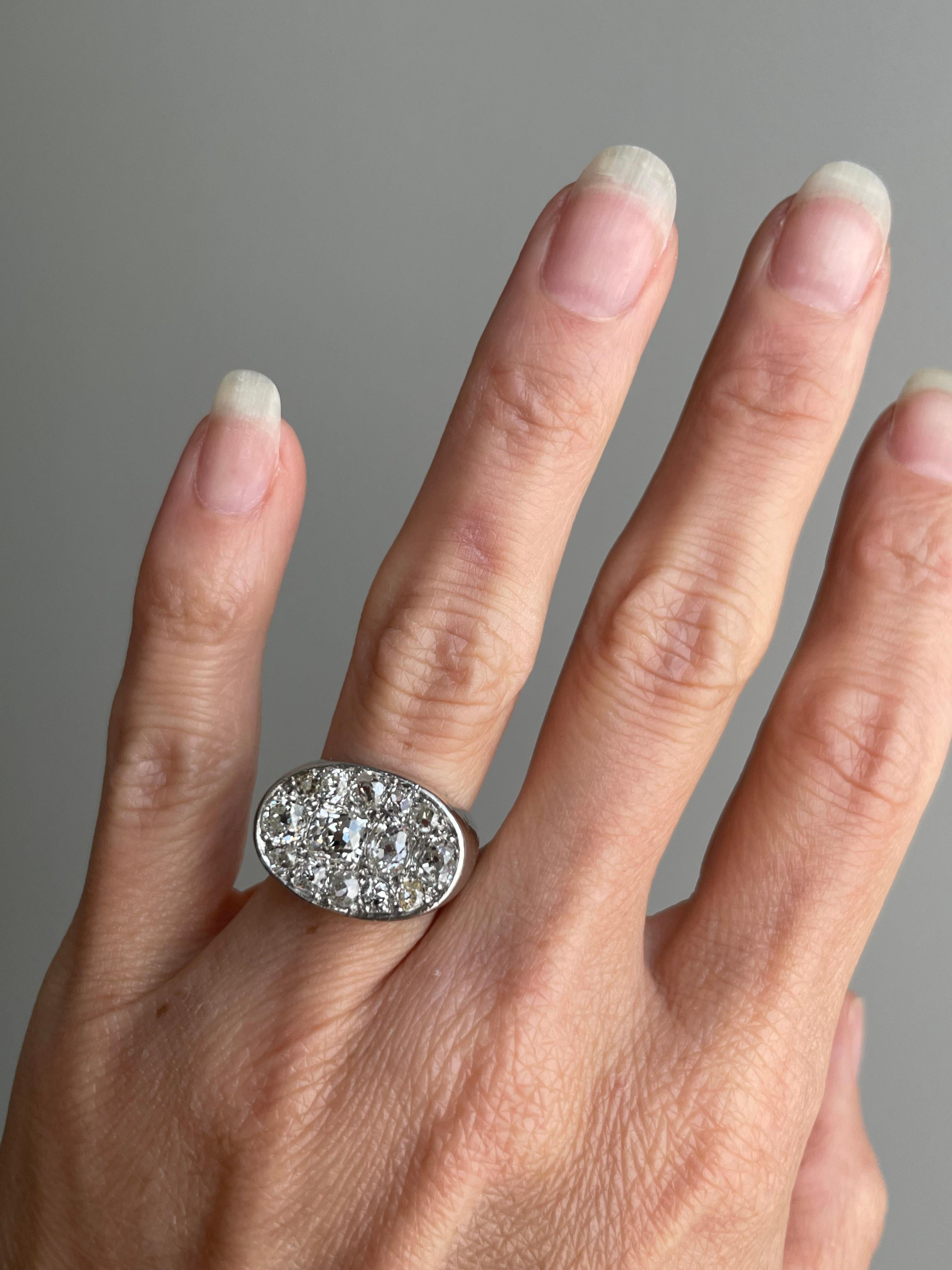da uomo o donna Anello Art Deco francese con pavé di diamanti in vendita