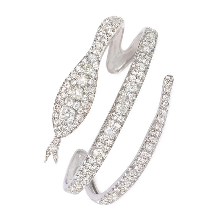 French Art Deco Diamond Coiled Serpent Bracelet
