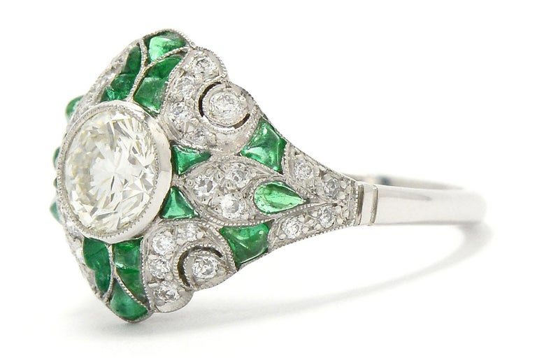 French Art Deco Diamond Emerald Engagement Ring Cocktail Mosaic ...