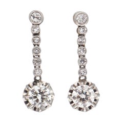 French Art Deco Diamond Gold Drop Earrings