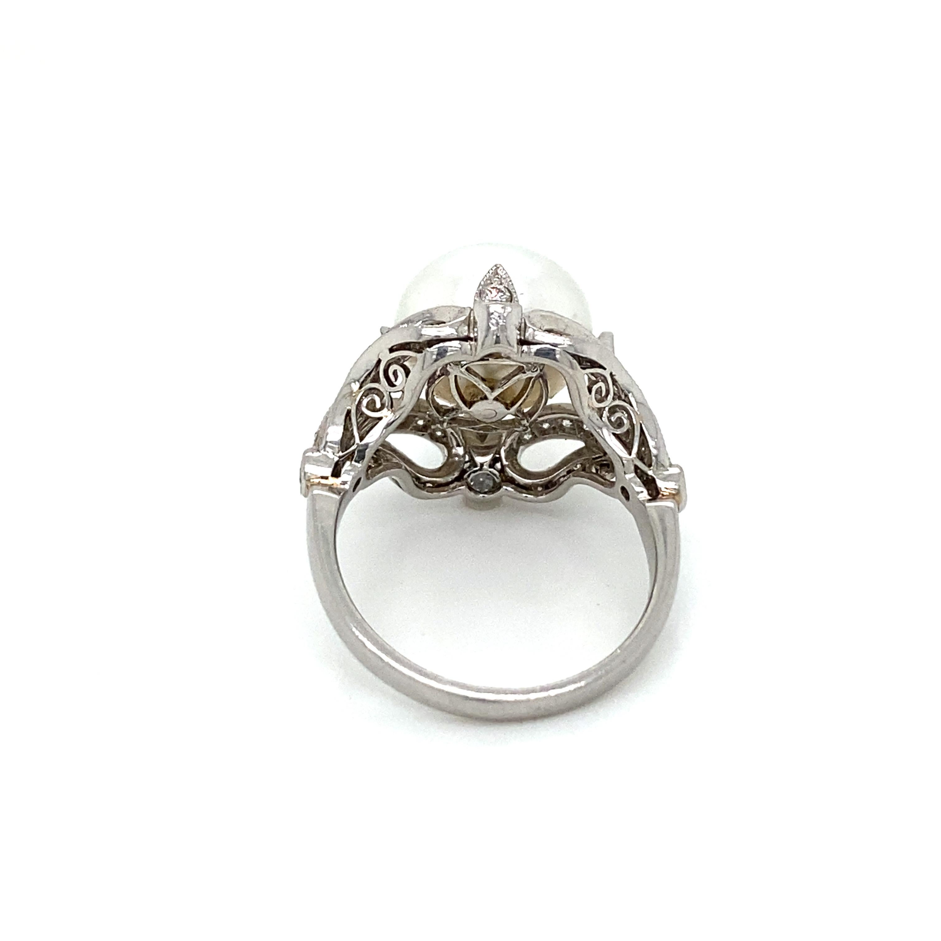 French Art Deco Diamond Keshi Pearl Platinum Engagement Ring 3