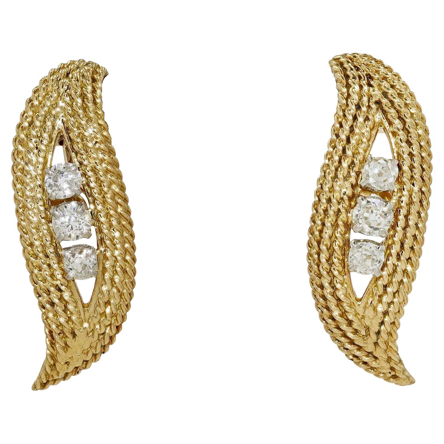 French Art Deco Diamond Leaf Earrings