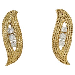 Vintage French Art Deco Diamond Leaf Earrings