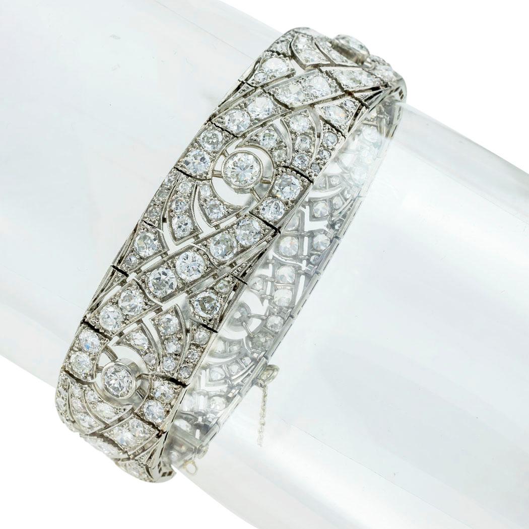 Old European Cut French Art Deco Diamond Link Platinum Bracelet