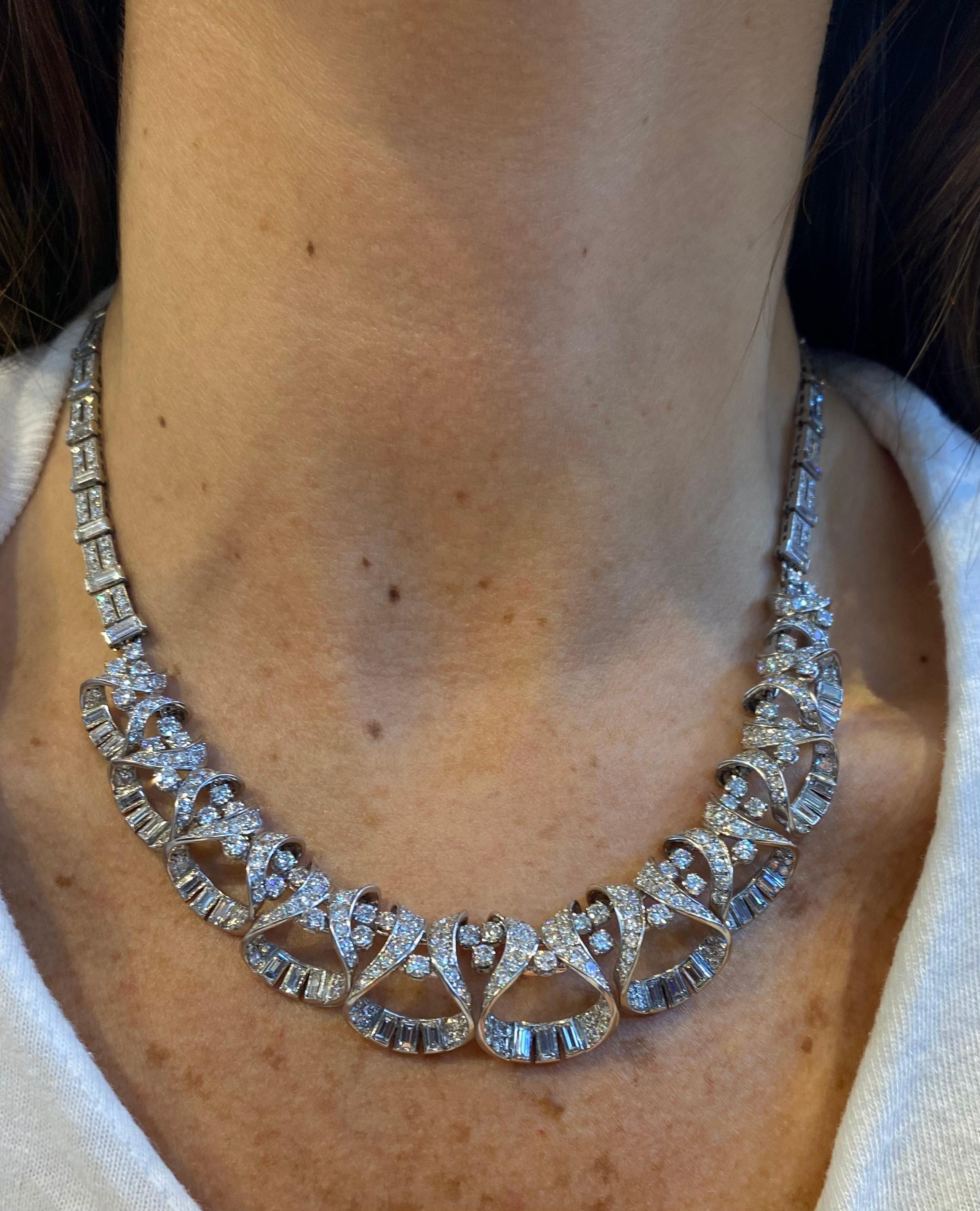 Round Cut French Art Deco Diamond Necklace For Sale