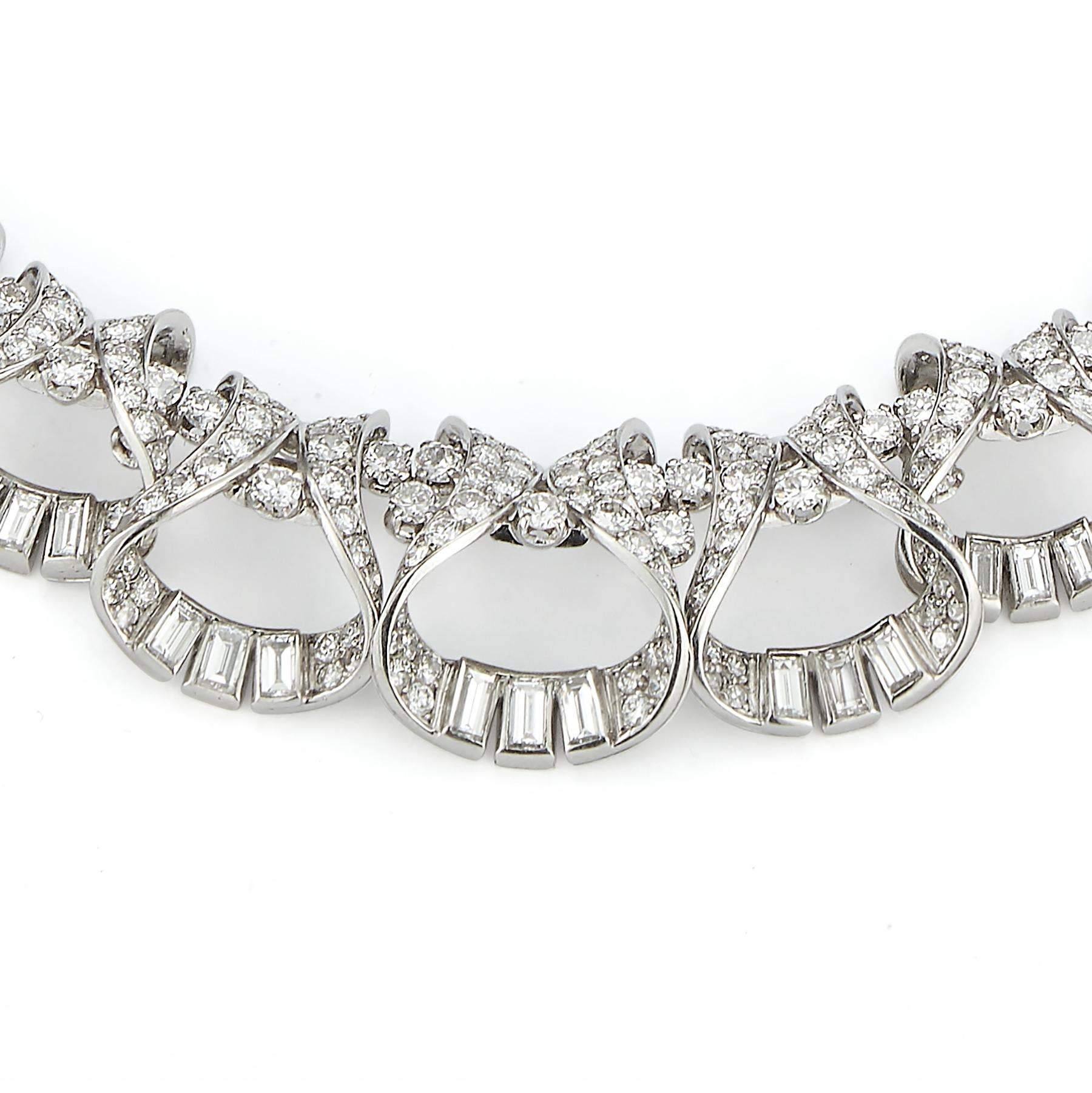 Französische Art-Déco-Diamant-Halskette (Rundschliff) im Angebot