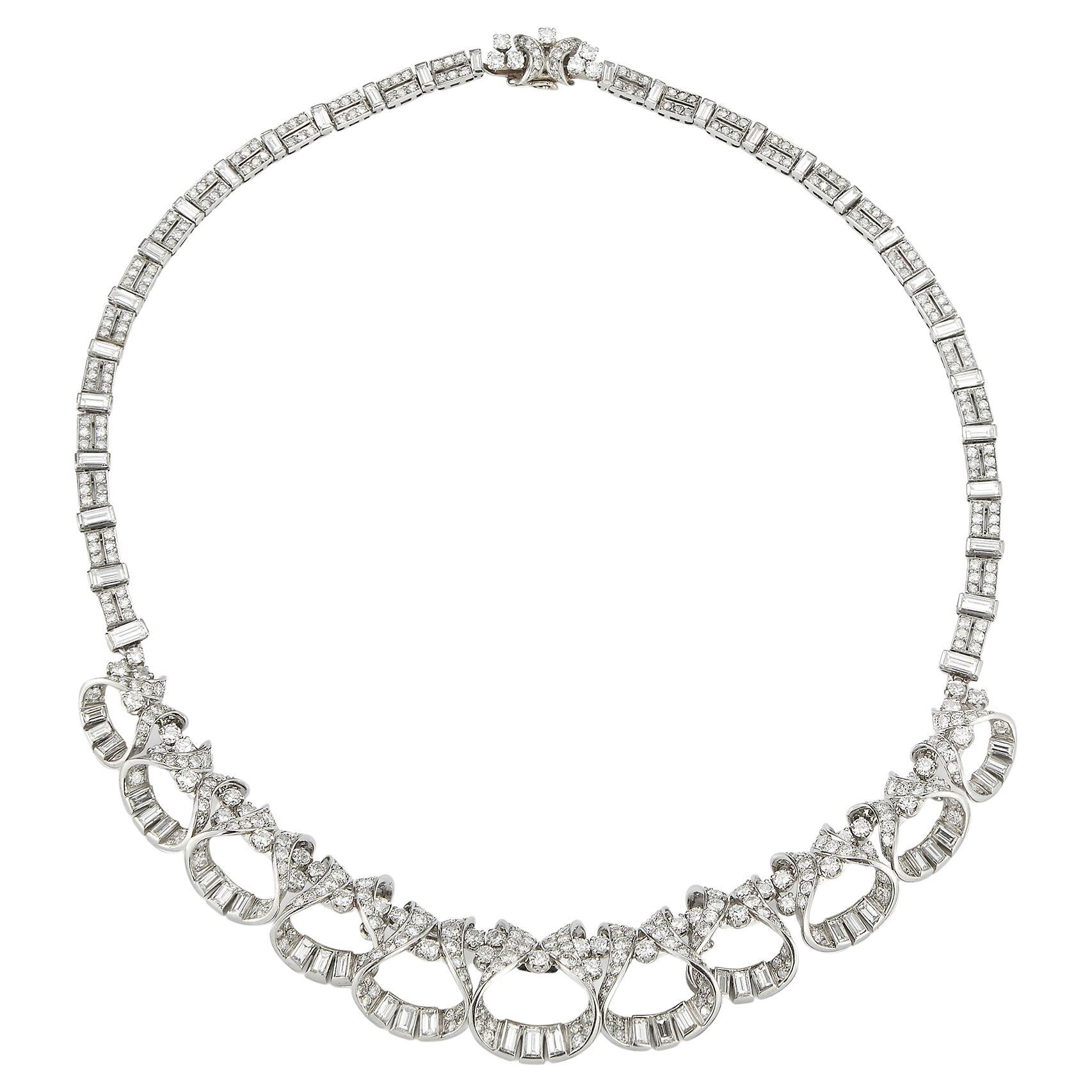 French Art Deco Diamond Necklace For Sale