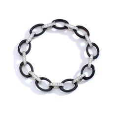 1925S French Art Deco Diamond Onyx Platinum Bracelet