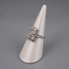 French Art Deco Diamond Panel Ring 18 Karat Gold Old European and Rose Cuts