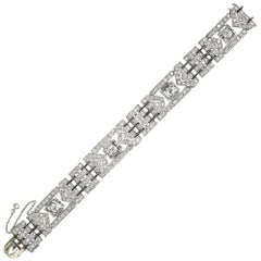 French Art Deco Diamond Platinum Black Enamel Bracelet