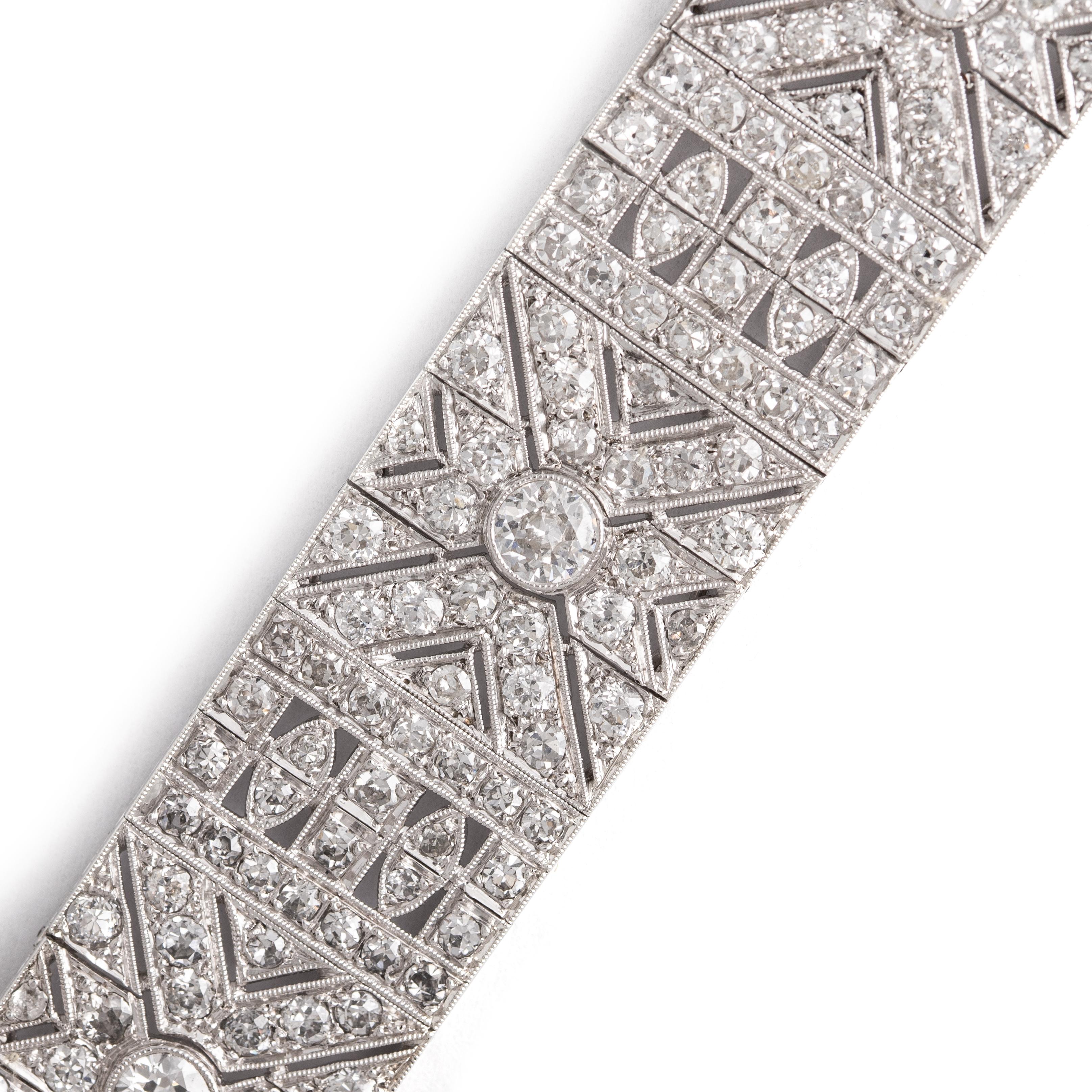 Platinarmband im französischen Art déco-Stil mit Diamanten (Alteuropäischer Schliff) im Angebot