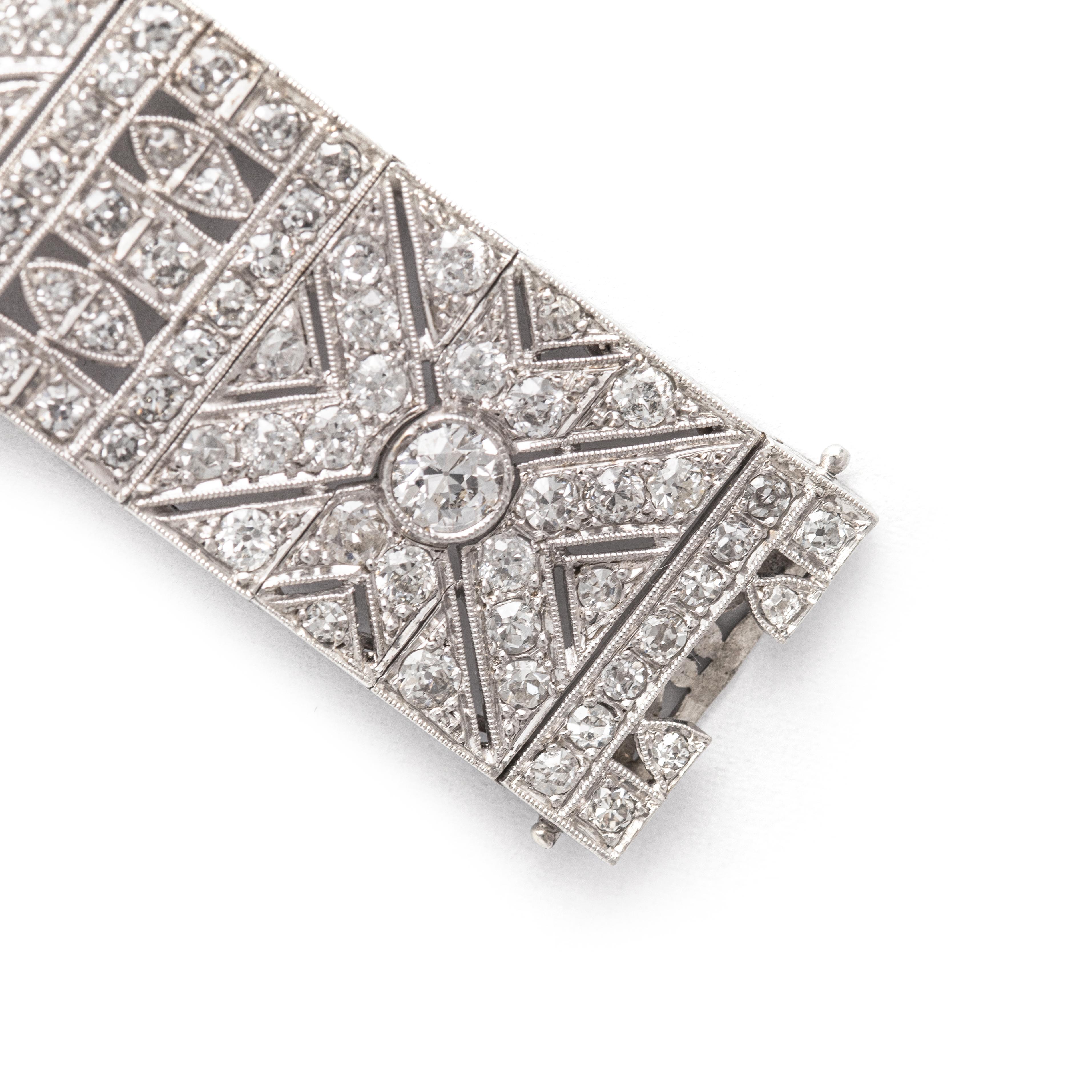 Women's or Men's French Art Deco Diamond Platinum Bracelet For Sale