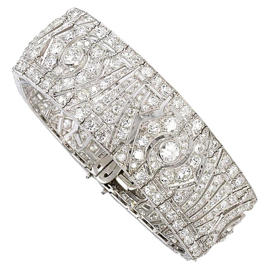 French Art Deco Diamond Platinum Bracelet For Sale