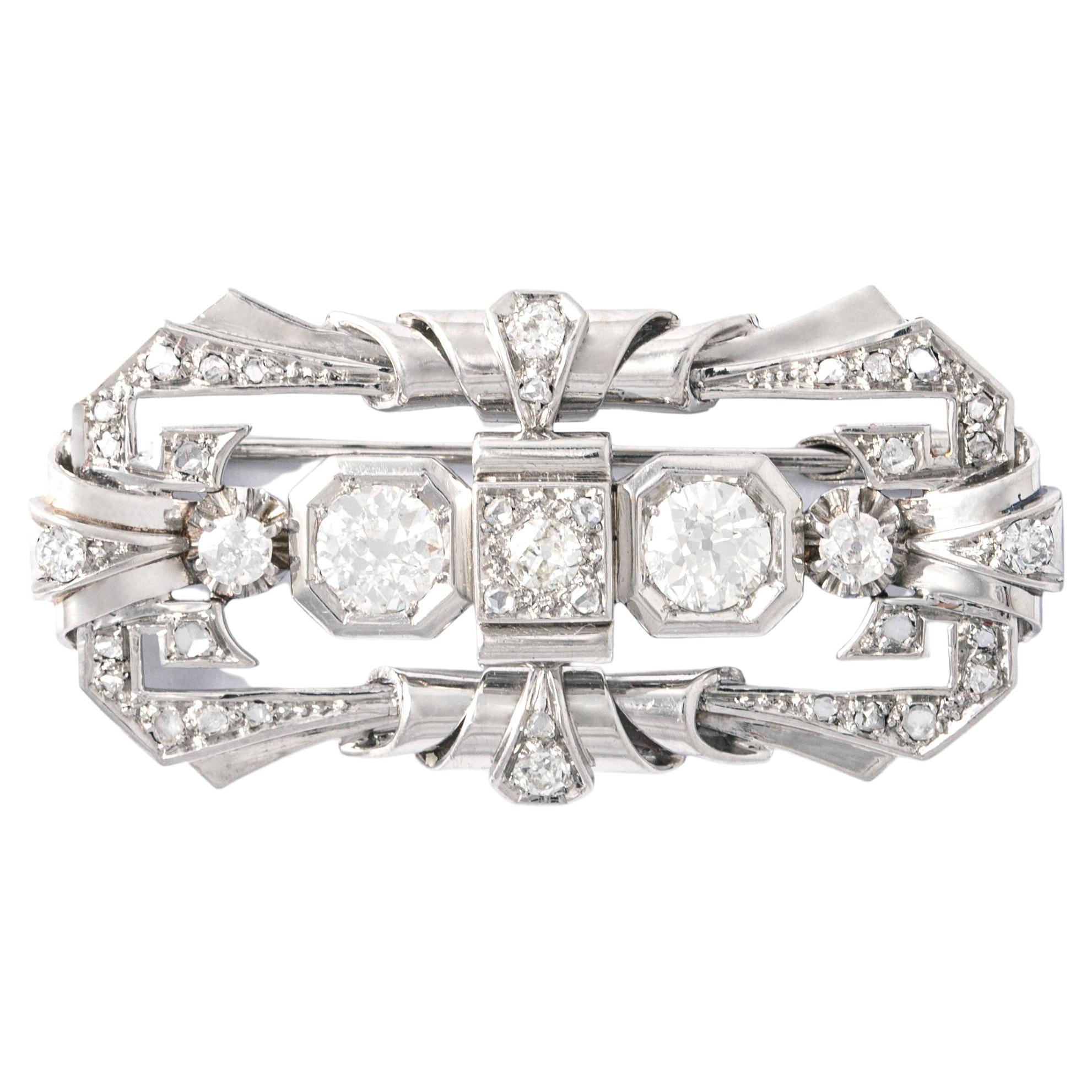 French Art Deco Diamond Platinum Brooch