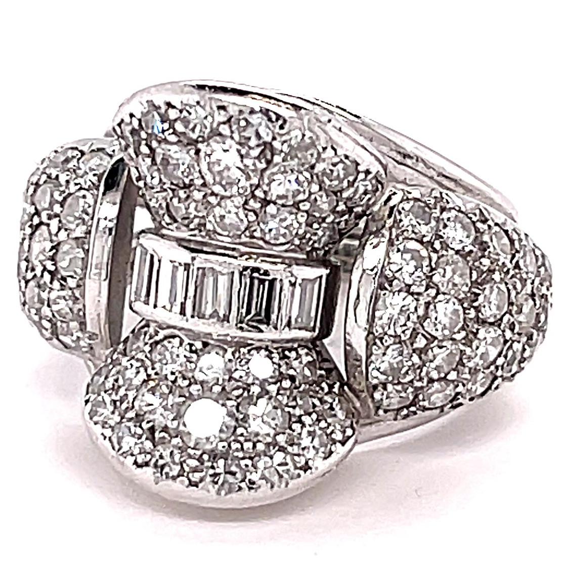 Women's or Men's French Art Deco Diamond Platinum Cocktail Ring